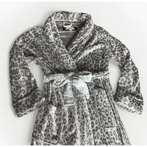 Oscar de la Renta Leopard Print Plush Robe Belted Pockets S/M Women’s Lounge